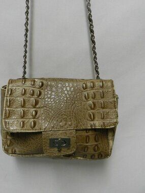 Bevacci Leather brown leather crossbody bag purse turn-lock chain Italy small